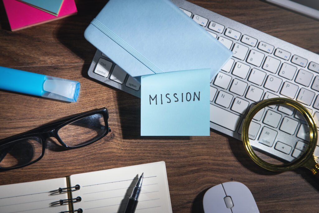 mission text sticky note with business objects